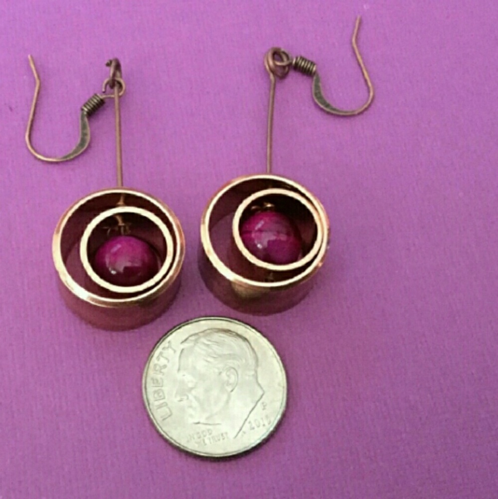 Purple tiger's eye copper dangle earrings - Picture 2 of 5